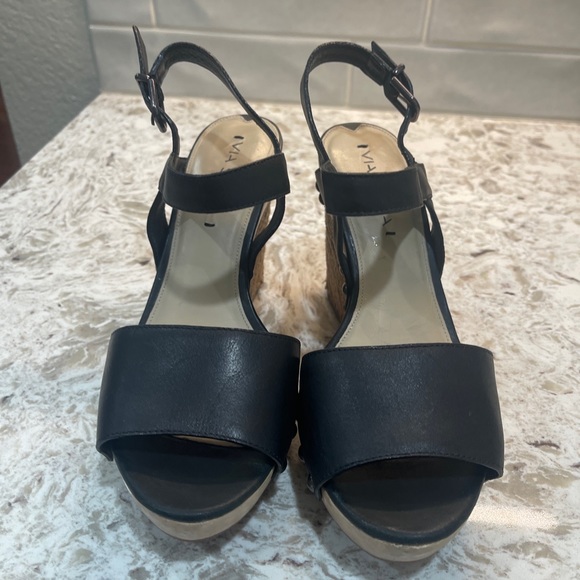 Via Spiga Womens Wallis Black Leather Espadrille Wedge Sandals Size 8 - Picture 3 of 5
